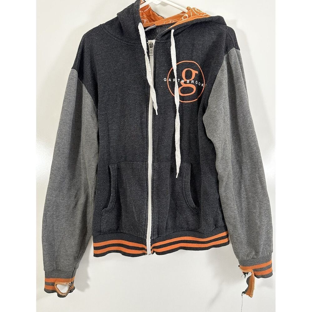 Garth Brooks World‎ Tour Full Zip Hoodie Gray Orange Trim Mens Medium